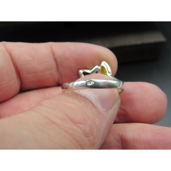 Size 9 Sterling Silver Triple Amber Floral Design Band Ring Vintage Statement - Picture 5 of 8